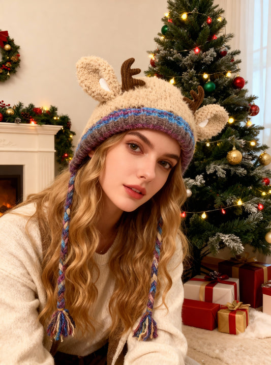 🎁🎄Christmas Sale 49% OFF! 🦌Handmade Knitted Christmas Antler 2-in-1 (Hat/Handbag)🧶