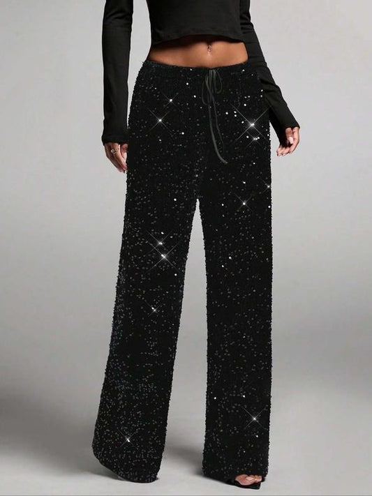 💖💖LAST DAY SALE 60% OFF🥰Women's Sequin Sparkle Wide Leg Pants with Elastic Waistband