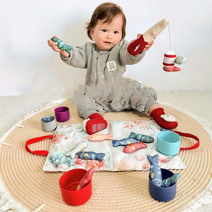 ⏳🎄Christmas Sale 70% OFF!!🎁Toddler Cloth Fishing Toy Set with Stacking Cups